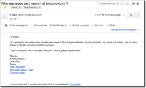 Trada email manage search for not provided